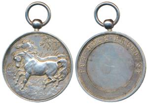 Mule Breeding, Silver Medal, obv. two horses prancing in a field, rev. for mule breeding i