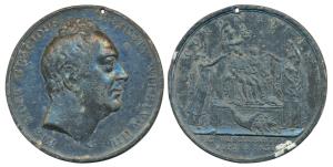 William IV Coronation Medal, Pewter, 1831, rev. Britannia placing crown over the ruler, in