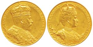 Edward VII Coronation, Gold Medal, 90.62g, 1902, obv. Crowned bust of Edward VII facing ri