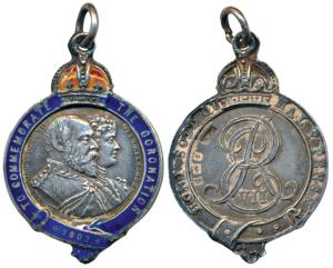 Edward VII Coronation, Silver Medal with Enamel, obv. conjoined bust of Edward VII and Que