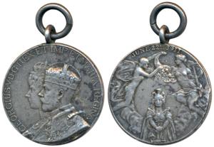 George V Coronation, Silver Medal, 6.37g, 1911, Miniature, obv. conjoined busts of George 