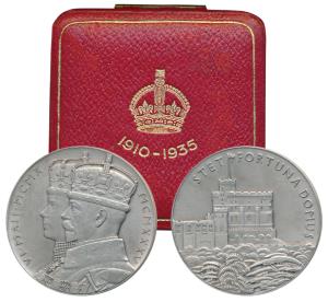 George V and Queen Mary Silver Jubilee Medal, Silver, 86.3g, Domus Medal, conjoined busts 