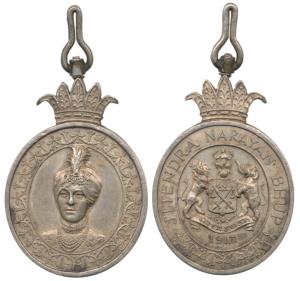 Cooch Behar, Accession Medal of Maharaja Jitendra Narayan, Silver medal 29x32mm, obv. bust