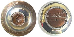 Gulmarg Golf Club, Copper Medal set in a silver bowl, obv. Maharaj Hari Singhji Bahadur we