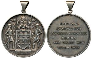 Jammu and Kashmir, War Medal 1914-1918, Silver, 47mm, obv. coat of arms of the state with 