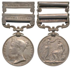 Indian General Service Medal, Silver, Queen Victoria, two bars, Burma 1885-87 and Burma 18