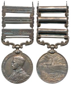 India General Service Medal, George V, Silver, 3 bars, Afghanistan N.W.F. 1919, Waziristan