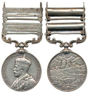 India General Service Medal, George V, Silver, 2 bars, Mohmand 1933 and North West Frontie