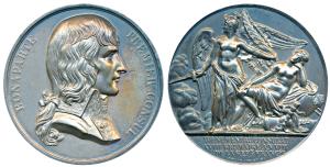 France, Bronze Medal, 1795, obv. uniformed bust of Napoleon, rev. a figure standing holdin