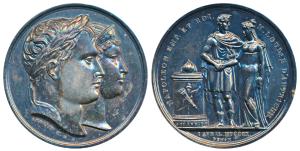 France, Marriage of Napoleon I and Marie Louise of Austria, Bronze Medal, 1810, obv. conjo