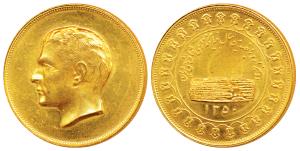 Iran, Muhammad Reza Shah, Gold 5 Pahlavi Medallion, 38g, to commemorate the 2500th anniver