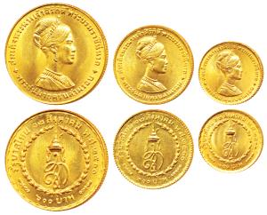 Thailand, Sikrit's Birthday, Gold Mint Set 150, 300 & 600 Baht, 3.82g, 7.33g & 14.7g, stru