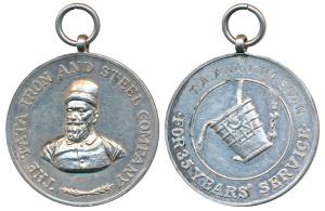 Tata Iron and Steel Company, Silver, For 35 Years Service, Raised bust of Jamshedji Tata o
