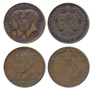 Canada, Bronze Tokens (2), George V, 60th anniversary of the Canadian Confederation 1927, 