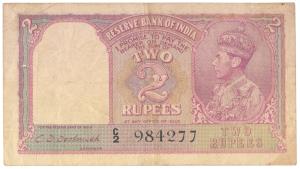 George VI, Rupees 2, 1944, signed C. D. Deshmukh (J&R 2.2). Fine+, Rare.