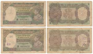 George VI, Rupees 5, signed J. B. Taylor and C. D. Deshmukh (J&R 4.3.1 and 4.3.2). Fine+. 