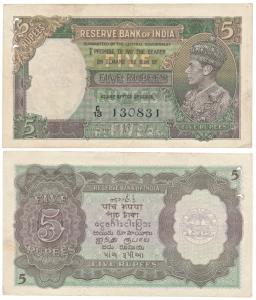 George VI, Rupees 5, 1st Issue, 1938, signed J. B. Taylor, Prefix C (J&R 4.3.1). Very Fine