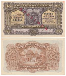 Indo-Portuguese, 2 ½ Rupias, 3rd issue, 1924, Banco Nacional Ultramarino, Specimen written