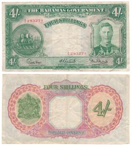 Bahamas, George VI, 4 Shillings, 1936 (KM 9). Very Fine, Scarce.