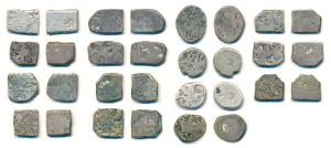 Punch Marked Coinage, Mauryan Empire, Silver Karshapana (15), various symbols including su