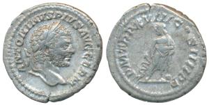 Roman Empire, Caracalla (198-217 AD), Silver Denarius, 3.31g, Rome Mint, 216 AD, obv. laur