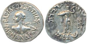 Indo-Greeks, Menander I, Silver Drachm, 2.03g, obv. diademed bust to left seen from behind