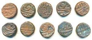 Akbar, Copper Dam (10), Ilahi type, Ahmedabad Mint, Month Aban; Burhanpur Mint, Month Farw