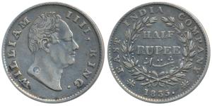 William IV, Silver ½ Rupee, 1835, Calcutta Mint, F incuse. Very Fine+.