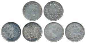 Victoria Queen, Silver 2 Annas (3) 1841, divided legend (2) and continuous legend. Good to