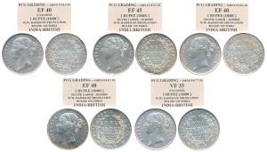 Victoria Queen, Silver Rupee (5), 1840, divided legend. Within plastic case, Very Fine. (5