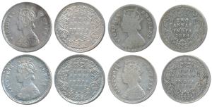 Victoria Empress, Silver ¼ Rupee, 1862 (2), 1884 & 1900. Fine to Extremely Fine. (2)