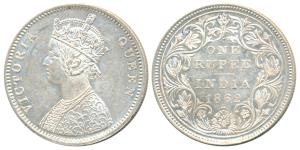 Victoria Queen, Silver Rupee, 1862, Bombay Mint, A / II / 1 / 2, with crescent (Prid 103).