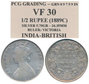 Victoria Empress, Silver ½ Rupee, 1889, Calcutta Mint, A / I / C incuse, (Prid 273). Withi