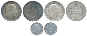 Edward VII, Silver ½ Rupee (2), 1907 & 1910; 2 Annas, 1910. Fine+. (3)