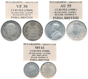 Edward VII & George V, Silver ½ Rupee (2), 1906, 1930, Calcutta Mint; George VI, 1940, 1st