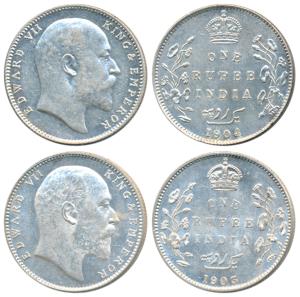 Edward VII, Silver Rupee (2), 1903 and 1904, Bombay Mint. About Uncirculated, Scarce. (2)