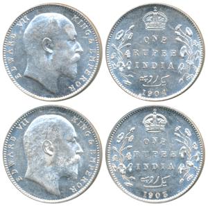 Edward VII, Silver Rupee (2), 1903 and 1904, Bombay Mint. Uncirculated, Scarce. (2)