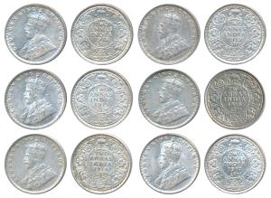George V, Silver 2 Annas (6), 1912, 1913, 1914, 1915, 1916 & 1917. About Uncirculated to U
