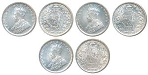 George V, Silver ¼ Rupee (3), 1929, Calcutta Mint. Uncirculated, Scarce. (3)