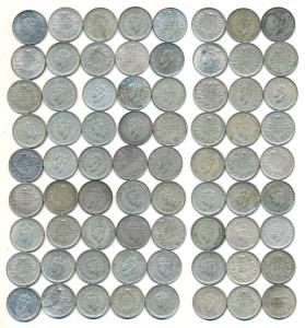 George VI, Half Silver Rupee (72), 1940 (14), 1941 (12), 1942 (13), 1943, 1944 (12), 1945 