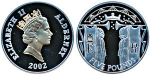 Alderney, Elizabeth II, Silver 5 Pounds, 28.28g, 2002, Queens Golden Jubilee 50th Annivers