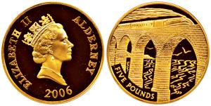 Alderney, Elizabeth II, Silver 5 Pounds, 28.28g, 2006, Train on Viaduct, (KM 96). Proof, i