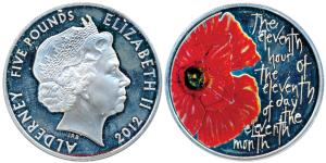 Alderney, Elizabeth II, Silver 5 Pounds, 28.28g, 2012, Remembrance Day (KM 219a). Proof, i