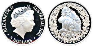 Australia, Queen Elizabeth II, Silver 5 Dollar, 31.1g, 1oz, 2002, rev. The Queen Mother.Pr
