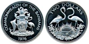 Bahamas, Elizabeth II, Silver 2 Dollars, 29.8g, 1972, rev. the national Bird of the countr