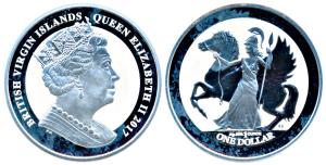 British Virgin Islands, Elizabeth II, Silver 1 Dollar, 31.1g, 1oz, 2017, rev. Winged Horse