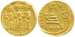 Byzantine, Heraclius (610-641 AD), Gold Solidus, 4.38g, Constantinople Mint, obv.three sta