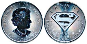 Canada, Elizabeth II, Superman, Silver 5 Dollars, 31.1g, 2016. Uncirculated, in plastic ca