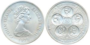 Cayman Islands, Silver $50, 67g, Six Sovereign Queens of England, Mary, Elizabeth, Mary, A