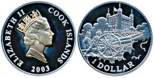Cook Islands, Elizabeth II, Silver (Dollar) $1, 28.28g, 2003, Queen's Golden Jubilee, Mast